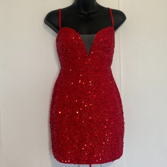 Red Sparkle Mini Dress Women's Size Small - Picture 1 of 9